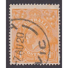 Australian    King George V    4d Orange   Single Crown WMK  Plate Variety 1R3..